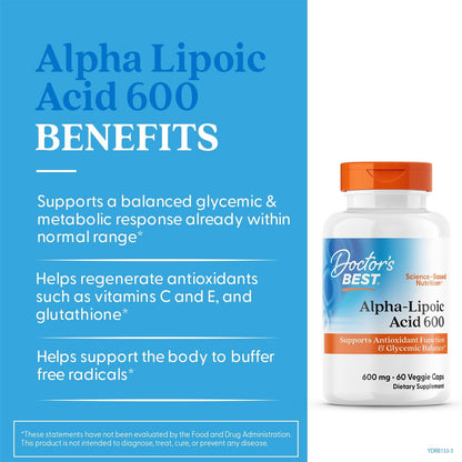 Doctor's Best Alpha Lipoic Acid Supplement 600mg, Non GMO, 60 Veg Capsules