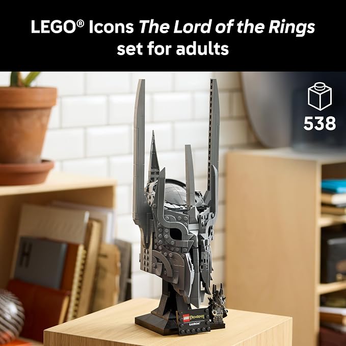 LEGO Icons The Lord of The Rings: Sauron's Helmet - Building Set for Adults, Ages 18+ - Bedroom, Home Office, Book Shelf Decor - W/Sauron Minifigure - Gift for Birthdays - 11373