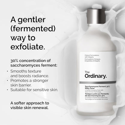 The Ordinary Saccharomyces Ferment 30% Milky Toner, Exfoliating and Hydrating Toner for Smoother, Brighter Skin, 3.4 Fl Oz