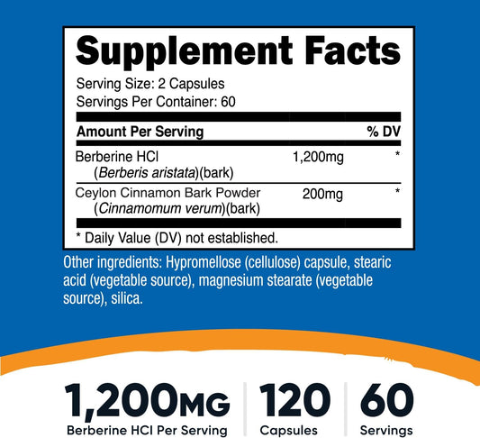 Nutricost Berberine HCl with Ceylon Cinnamon Capsules (120 Capsules)