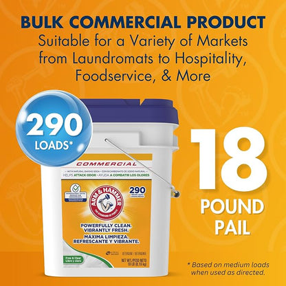Arm & Hammer Powder Laundry Detergent, Professional Soap for Washing Clothes, 290 Loads, Free and Clear, Bulk 18lb Pail