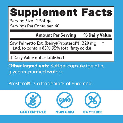 Doctor's BEST Saw Palmetto Extract Supplement, Non GMO, 60 Ct Softgels