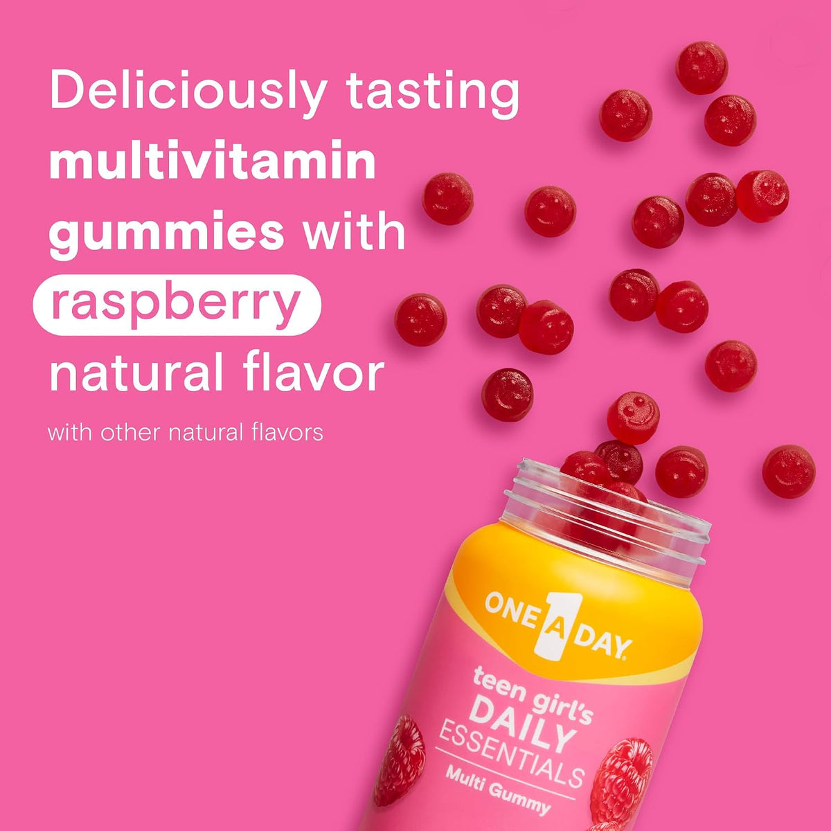 One A Day Teen Girl’s Daily Essentials Multivitamin Gummies, Teen Girl Multivitamins with Biotin, Vitamin B12 and B6, Vitamin C, Raspberry Natural Flavor, 120 Gummies