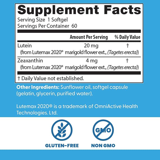 Doctor's BEST Lutein Supplement 20mg with Zeaxanthin, 60 Softgels
