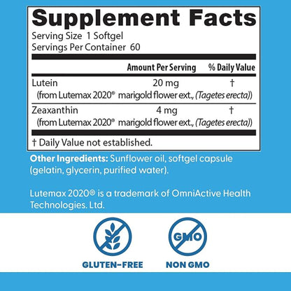 Doctor's BEST Lutein Supplement 20mg with Zeaxanthin, 60 Softgels