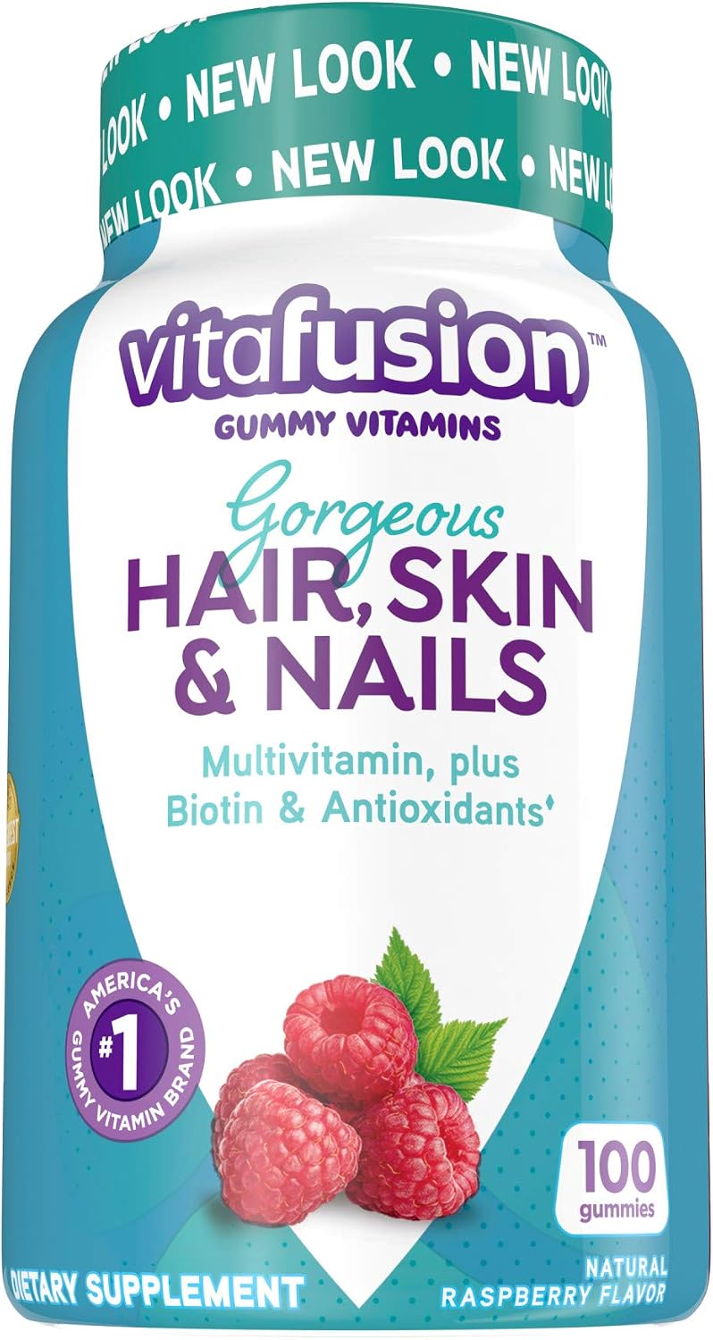 Vitafusion Gorgeous Hair, Skin Nails Multivitamin Gummy Vitamins, Plus Biotin and Antioxidant Vitamins CE, Raspberry Flavor, from America’s,100ct (33 Day Supply) (Pack of 2)