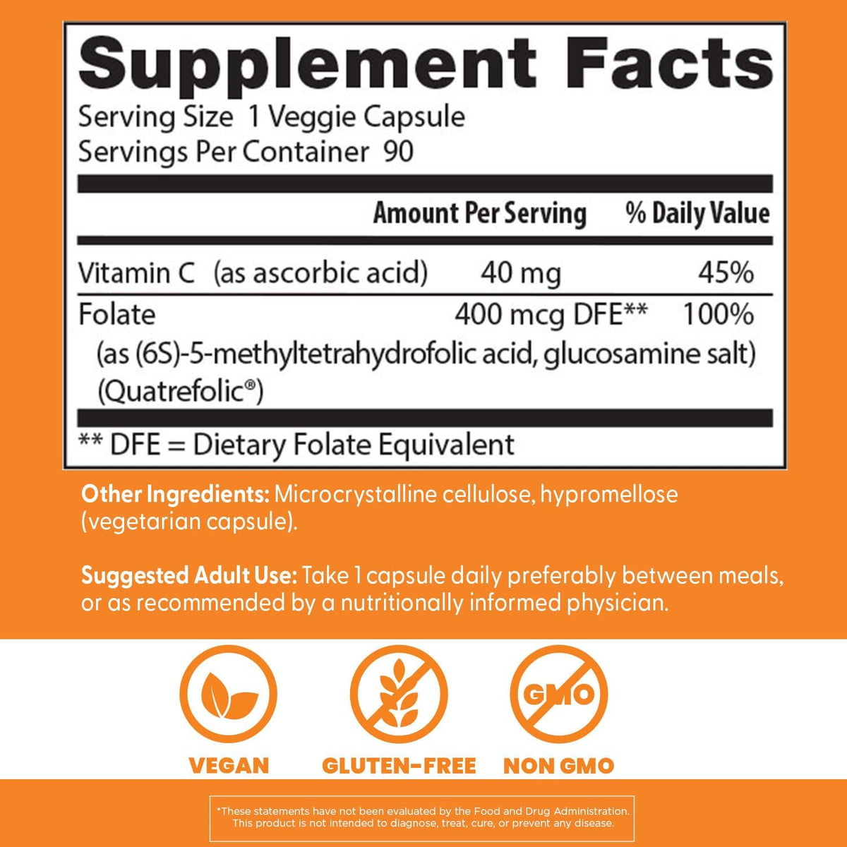 Doctor's BEST Folate Supplement 400 mcg, for Men & Women, 90 Veg Caps