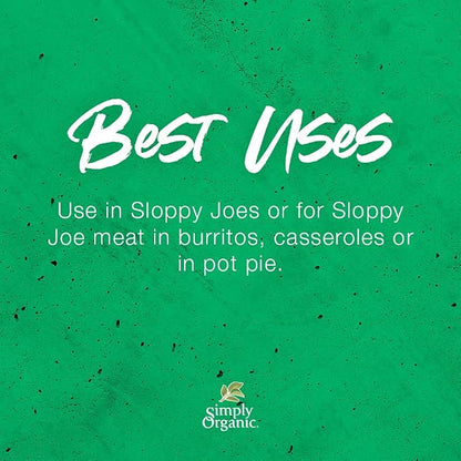 Simply Organic Sloppy Joe, Certified Organic, Kosher, Chili Mixes | 1.41 Ounce (Pack of 4)