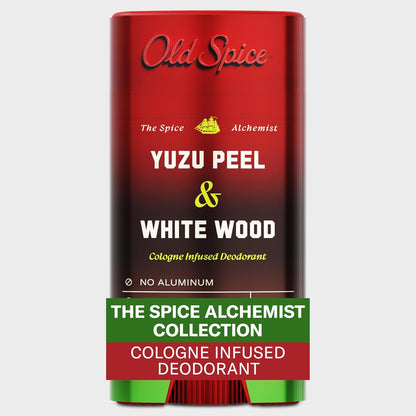 Old Spice Aluminum Free Deodorant for Men, The Spice Alchemist Collection, 24/7 Cologne Infused Scent, No Trade Off Formula, Free of Parabens & Phthalates, Yuzu Peel + White Wood Scent, 3.0 oz