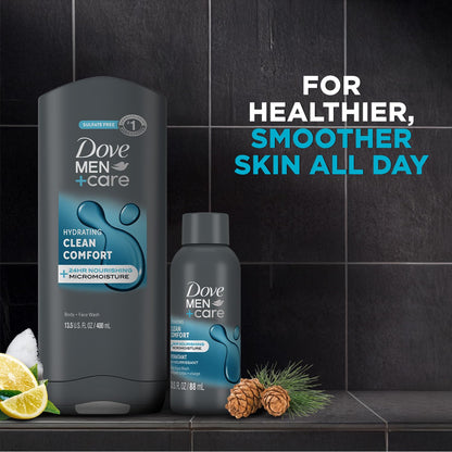 Dove Men+Care Body + Face Wash 6-Pack – Clean Comfort with 24HR Nourishing MicroMoisture, Lemon & Cedarwood Scent, 13.5 Oz Ea