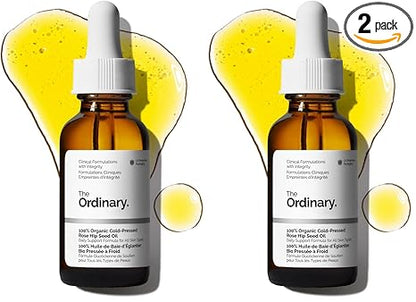 The Ordinary 100% Organic Cold-Pressed Rose Hip Seed Oil,Addresses Signs-of Aging by Improving the Appearance of Uneven Skin Tone,Supporting Skin Elasticity,1 Fl Oz,(Pack of 2)