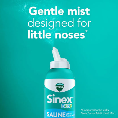 VICKS Sinex Baby Saline Nasal Spray, Drug Free Gentle Nasal Mist, Instantly Clears Everyday Stuffy Little Noses, Soothes & Hydrates, Safe For Daily Use, Gentle For All Ages, 5 OZ x 2