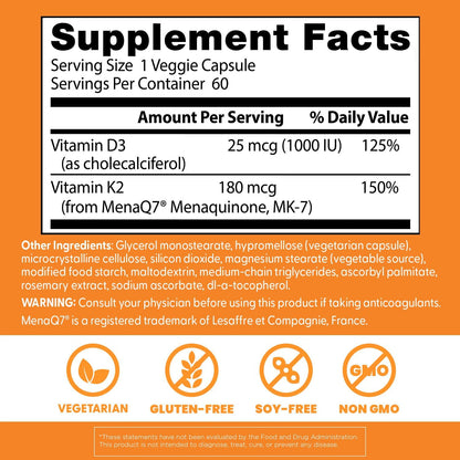 Doctor's Best Natural Vitamin K2 MK-7 Plus D3, Non-GMO, 60 Veg Caps