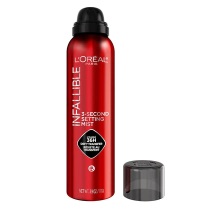 L'Oreal Paris Infallible XL 3-Second Setting Spray Mist, Microfine Mist for up to 36HR Wear, Clear, 3.9 Oz