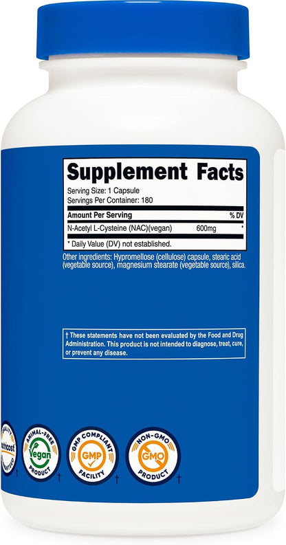 Nutricost N-Acetyl L-Cysteine (NAC) 600mg, 180 Capsules