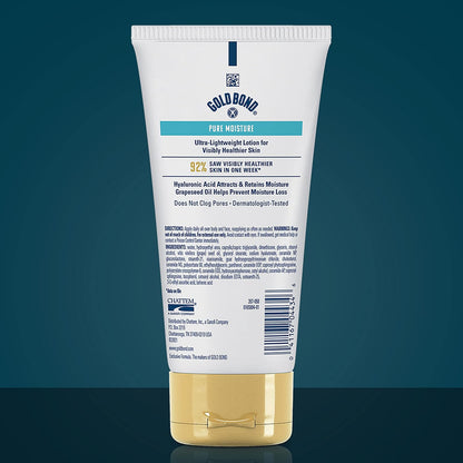 Gold Bond Pure Moisture Lotion, 5.5 oz., Ultra-Lightweight Face Lotion | Daily moisture, face and body lotion with hyaluronic acid, Ultra-lightweight lotion, 24-hour hydration, doesn't clog pores