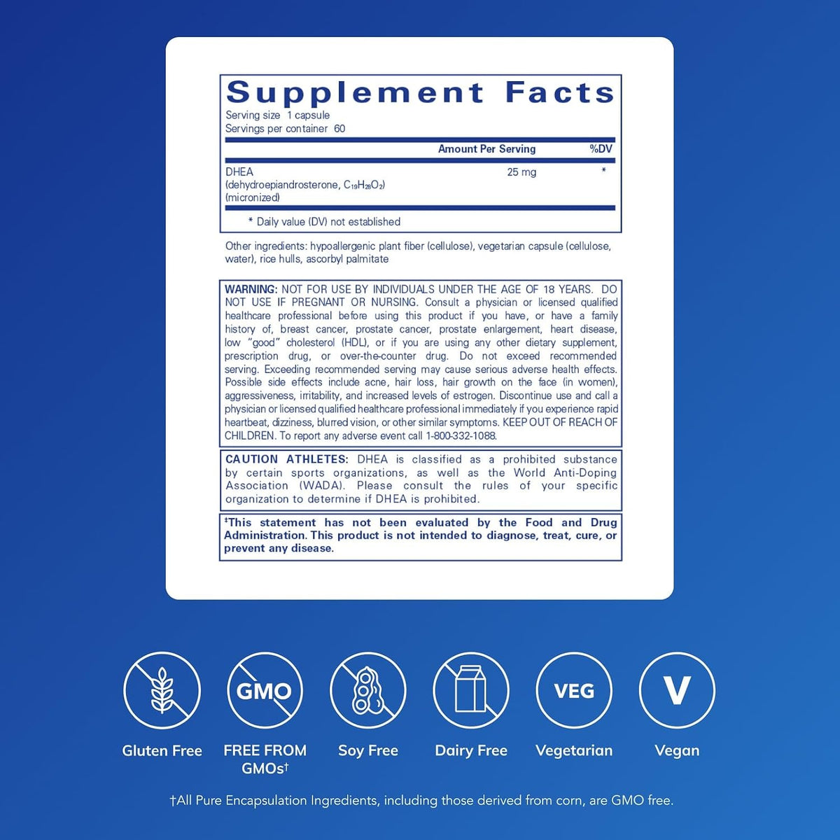 Pure Encapsulations DHEA 25 mg, 60 Capsules