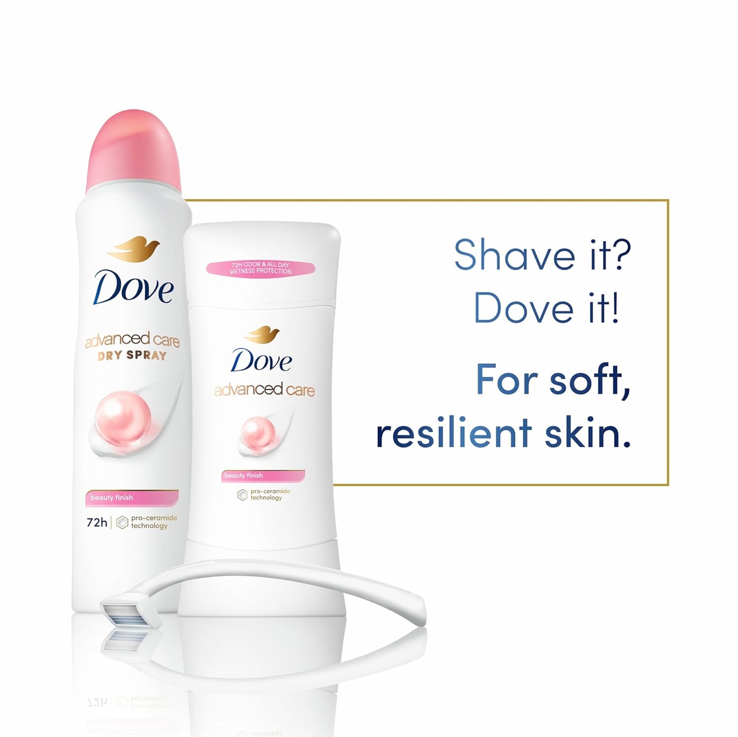 Dove Advanced Care Antiperspirant Deodorant Stick Beauty Finish 4 Count for helping your skin barrier repair after shaving 2.6 oz