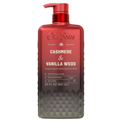 Old Spice Body Wash for Men, The Spice Alchemist Collection, 24/7 Cologne Infused Hydration, No Trade Off Formula, Free of Phthalates Silicones & Dyes, Cashmere + Vanilla Wood Scent, 20 oz