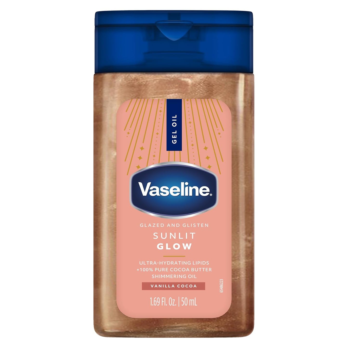 Vaseline Glazed and Glisten Sunlit Glow Body Gel Oil, Vanilla Cocoa Scent, 100% Pure Cocoa Butter with Shimmering Oil, 1.69 Fl Oz, 6 Pack