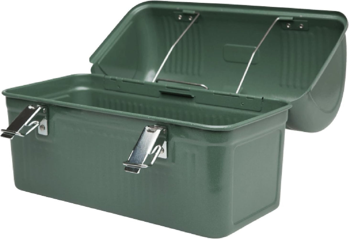 STANLEY Classic Lunch Box 10 qt | Vintage Metal Lunchbox | Durable Meal Container with Handle and Latch | Stores Food, Drinks, Thermos, Water Bottle | Hammertone Green