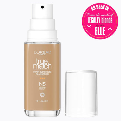 L'Oreal Paris True Match Super-Blendable Foundation, Medium Coverage Liquid Foundation Makeup, N5, Medium, 1 Fl Oz