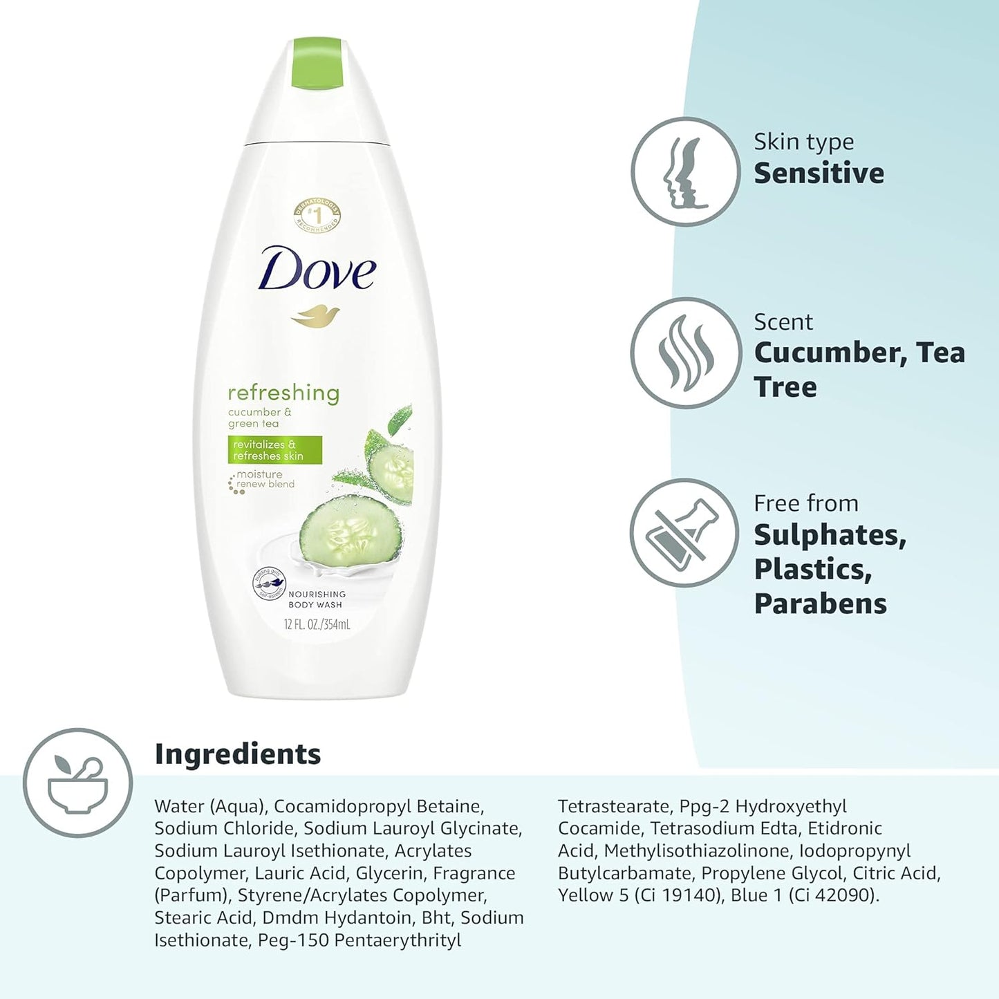 Dove go fresh Refreshing Body Wash Revitalizes and Refreshes Skin Cucumber and Green Tea Effectively Washes Away Bacteria While Nourishing Your Skin 11 oz