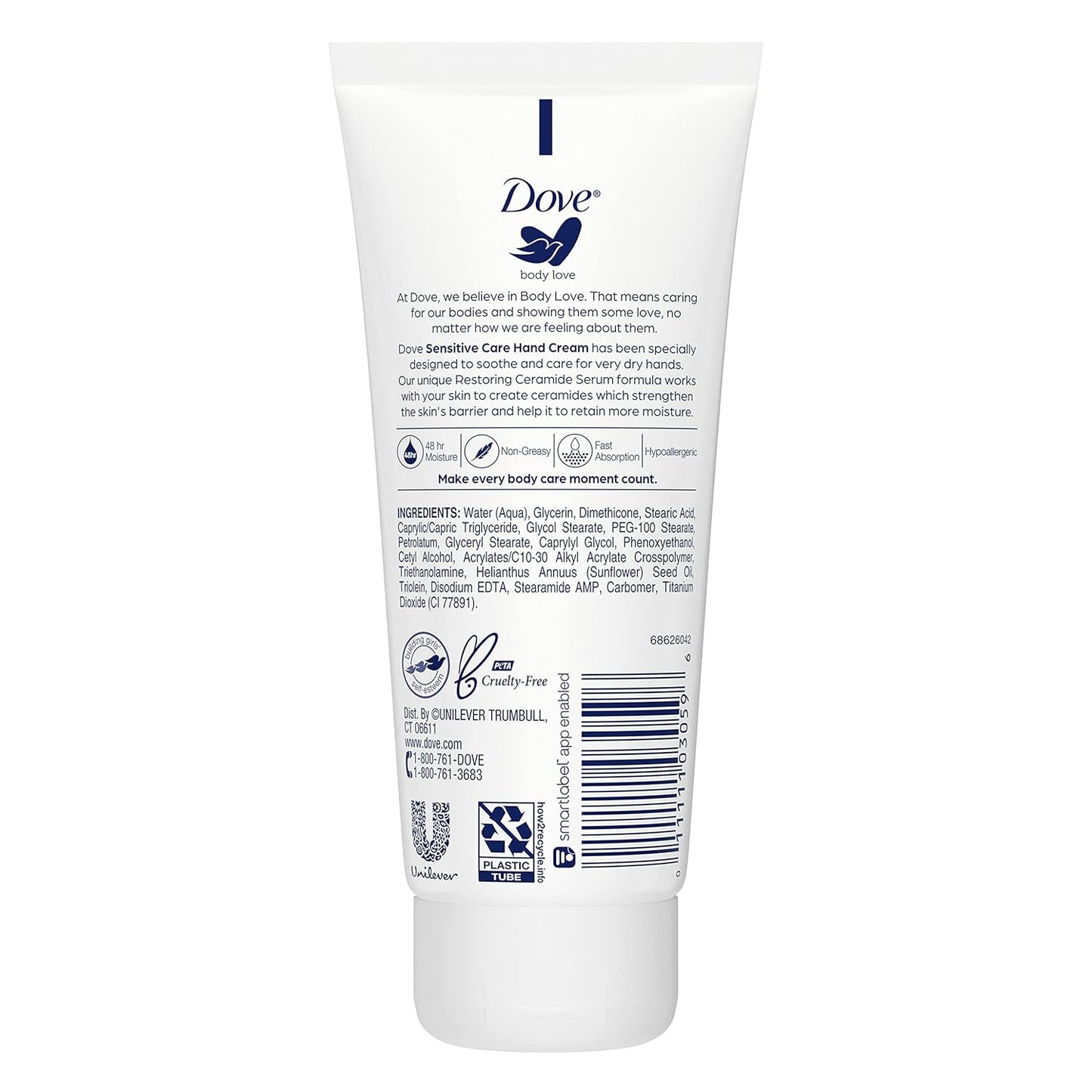 Dove Body Love Hand Cream Sensitive Skin 4 Ct Fragrance-Free Soothes and Comforts Rough, Dry Skin 3 oz