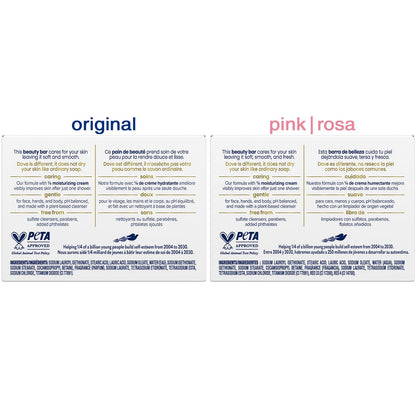Dove Beauty Bar Soap Original 2-Pack + Pink 2-Pack with Moisturizing Cream for Soft, Smooth Skin