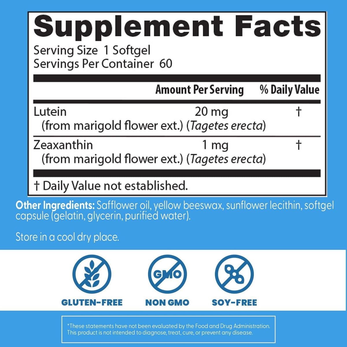 Doctor's Best Lutein Supplement 20mg with Zeaxanthin 1mg, 60 Softgels
