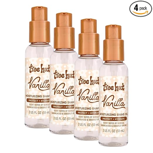 Tree Hut Mini Vanilla Moisturizing Shave Oil, Gel-to-Oil Formula for a Close, Smooth Shave, Ultra Hydrating for All Skin Types, Holiday Gift & Stocking Stuffer, Travel Size, 2 fl oz (Pack of 4)