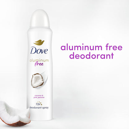 Dove Aluminum Free Deodorant Spray for Women Coconut & Pink Jasmine 72 hour odor protection 4 oz