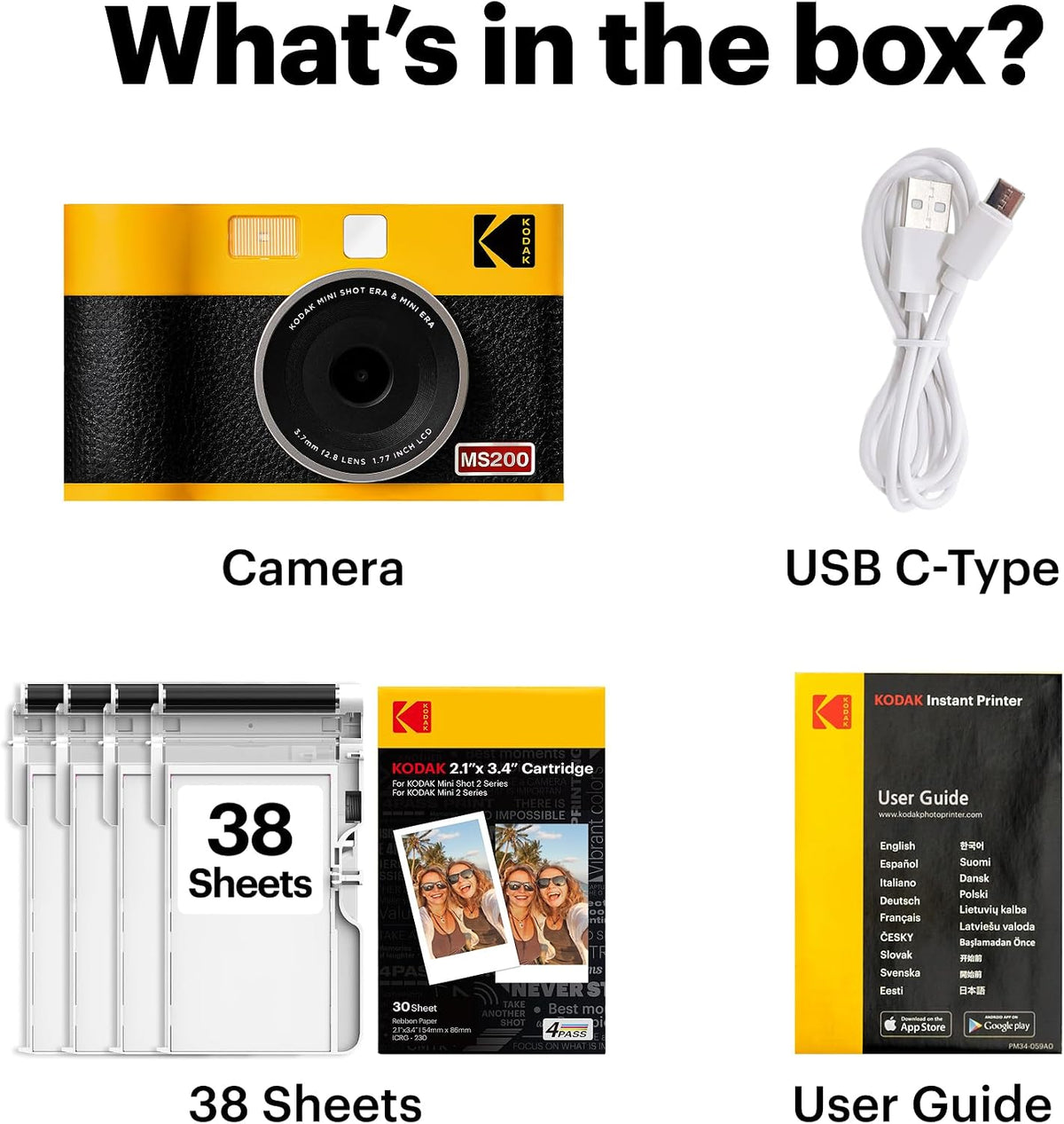 KODAK Mini Shot 2 ERA 2x3 Instant Camera, Photo Printer, 38 Sheet, Yellow