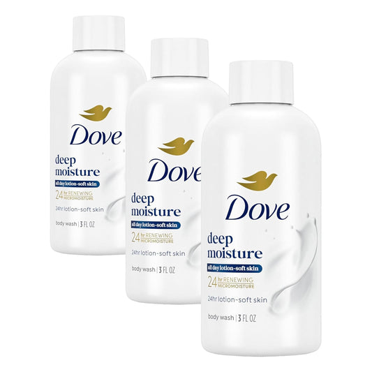 Dove Body Wash Deep Moisture for Dry Skin | 24hr Renewing MicroMoisture | Nourishes Driest Skin | 3 oz | Pack of 3