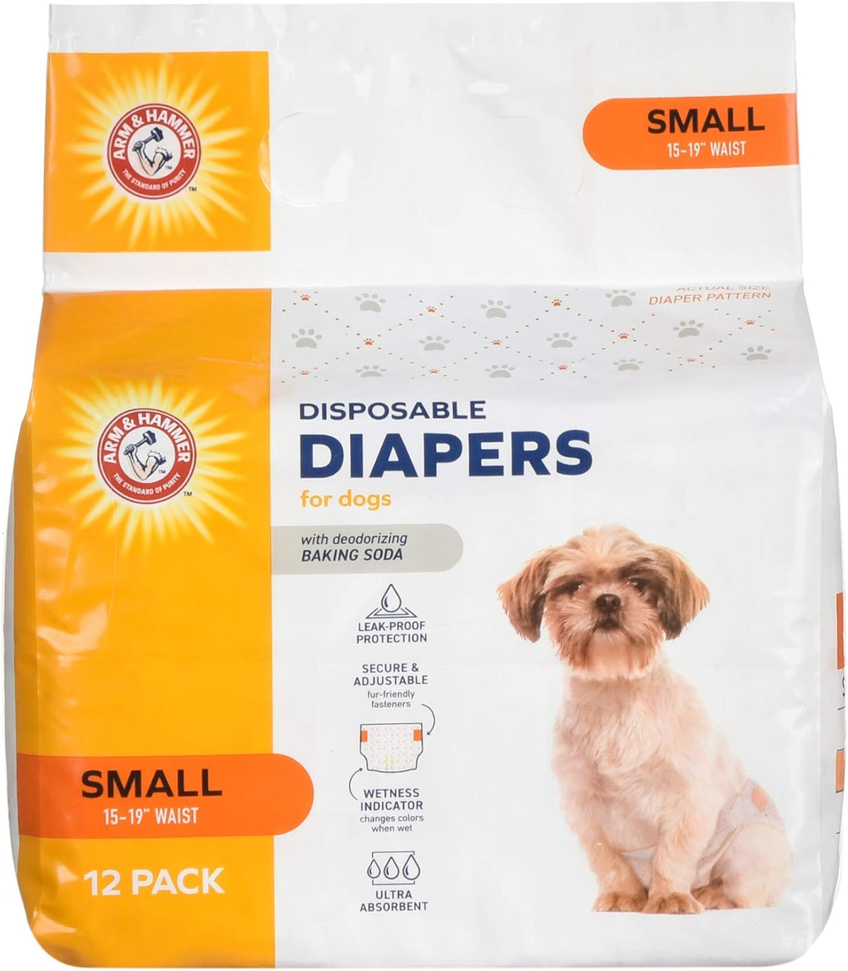 Arm & Hammer Disposable Female Dog Diapers, Small, 12 Count, 6-Pack
