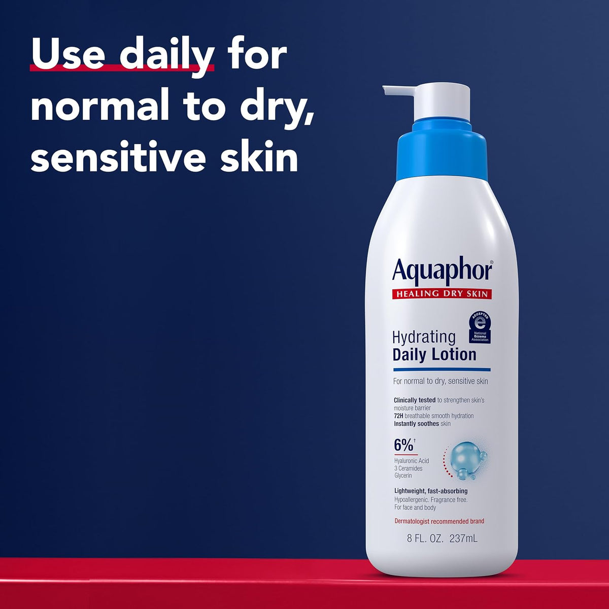 Aquaphor Daily Hydrating Face and Body Lotion with Hyaluronic Acid, 8 FL OZ