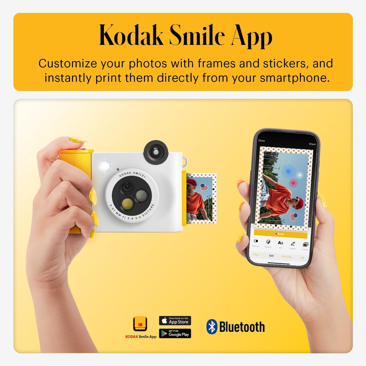 Kodak Smile+ 2-in-1 Digital Instant Camera & Wireless Bluetooth Photo Printer, 10MP, Special-Effect Rotating Lens, Zink 2x3 (5.1x7.5 cm) Sticky-Back Photos, Print via App from Smart Devices, White