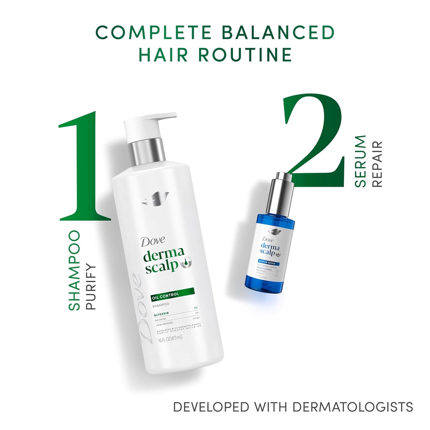 Dove Derma Scalp Oil Control Shampoo 1 ct with Glycerin, Sulfates and Niacinamide for Removing Scalp Product Buildup 16 Fl oz
