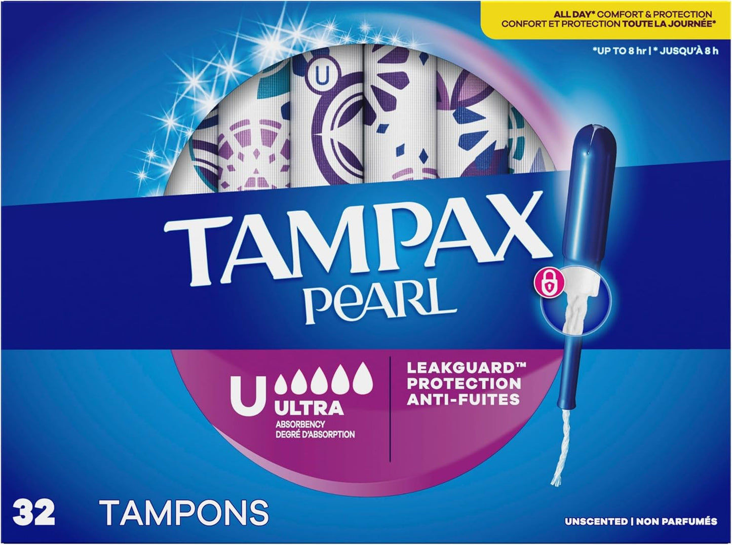 Tampax Pearl Tampons Ultra Absorbency with Leakguard Braid, Unscented, 32Count