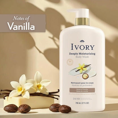 Ivory Hand & Body Lotion + Body Wash Bundle, Vanilla Scent, 24hr Moisturizing & Nourishing Hydration, Repairs and Soothes Extra Dry & Itchy Skin, Made with Shea Butter Blend, 27 fl oz (Pack of 2)