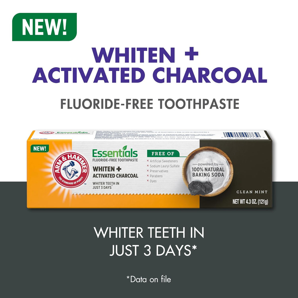 ARM & HAMMER Essentials Fluoride-Free Toothpaste, Clean Mint, 4.3oz, 4-Pack