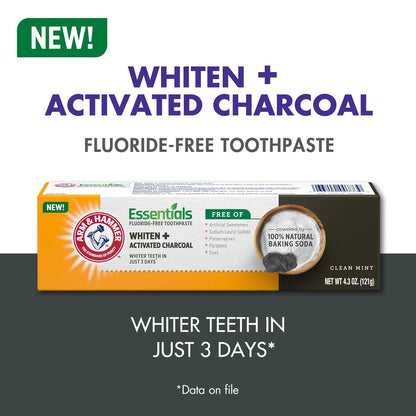 ARM & HAMMER Essentials Fluoride-Free Toothpaste, Clean Mint, 4.3oz, 4-Pack