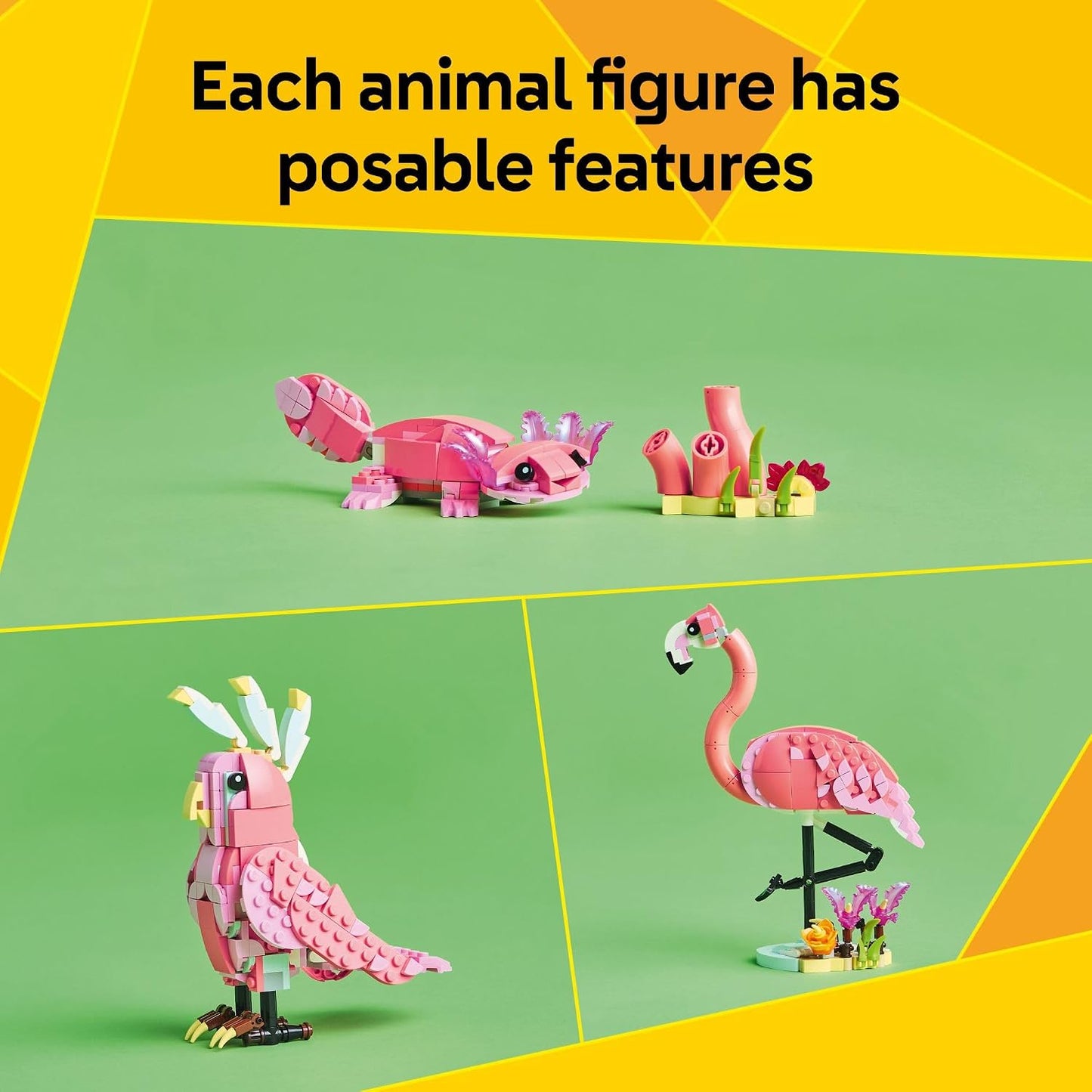 LEGO Creator 3 in 1 Wild Animals: Pink Flamingo Animal Building Toy - Playset with 3 Build Options, Pink Flamingo, Cockatoo, or Axolotl - Learning Toy for Kids, Ages 8+ - 31170
