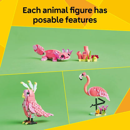 LEGO Creator 3 in 1 Wild Animals: Pink Flamingo Animal Building Toy - Playset with 3 Build Options, Pink Flamingo, Cockatoo, or Axolotl - Learning Toy for Kids, Ages 8+ - 31170