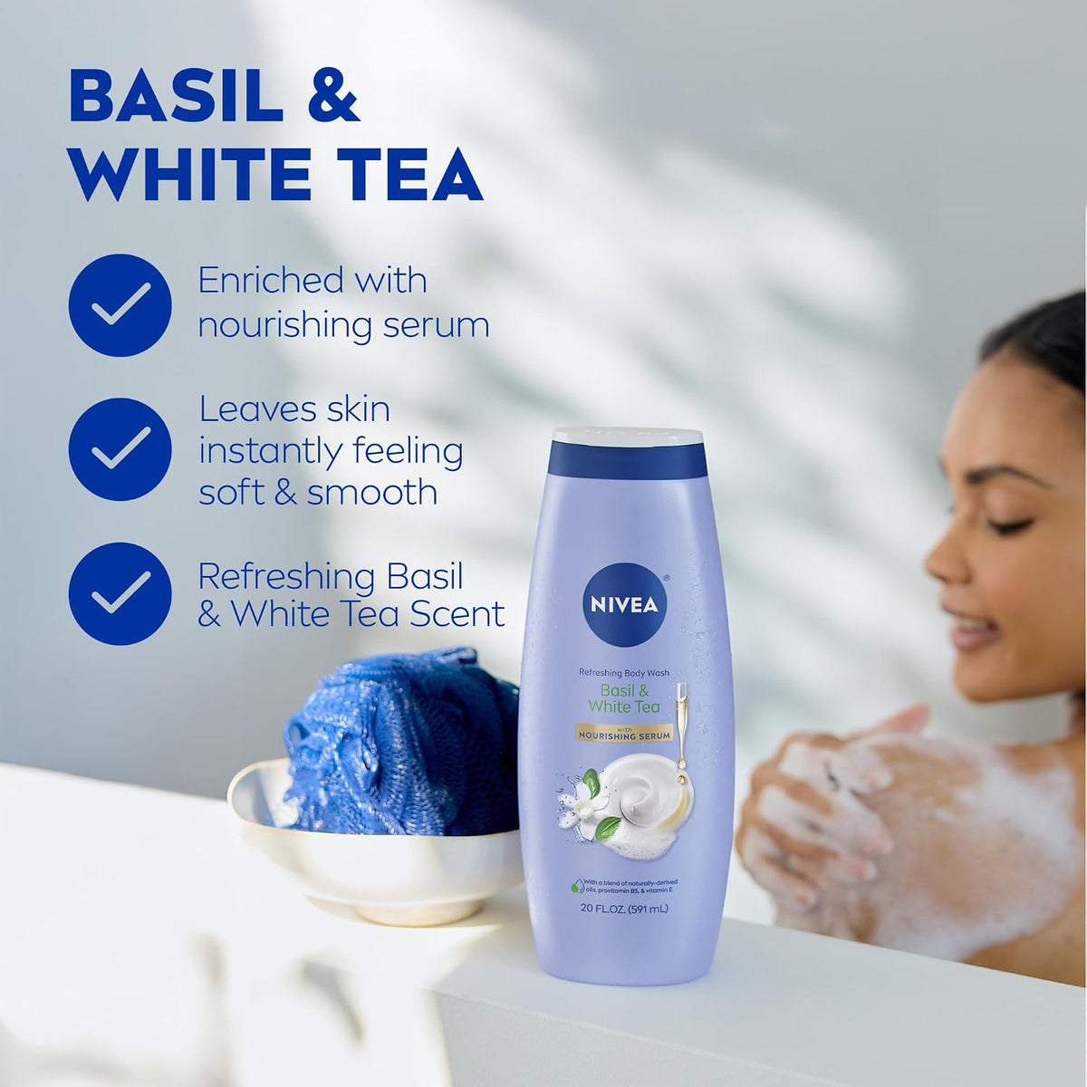 NIVEA Refreshing Basil and White Tea Body Wash, 20 FL OZ