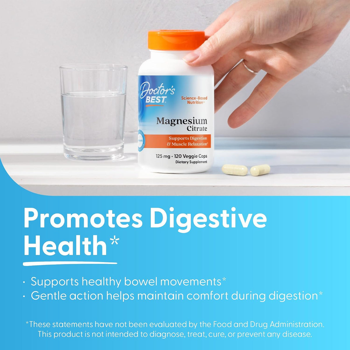 Doctor's Best Magnesium Citrate Supplement, Non-GMO, 120 Veg Capsules