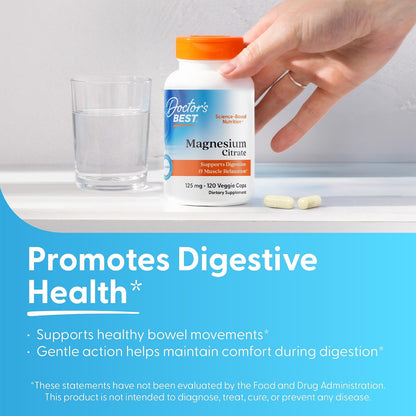 Doctor's Best Magnesium Citrate Supplement, Non-GMO, 120 Veg Capsules