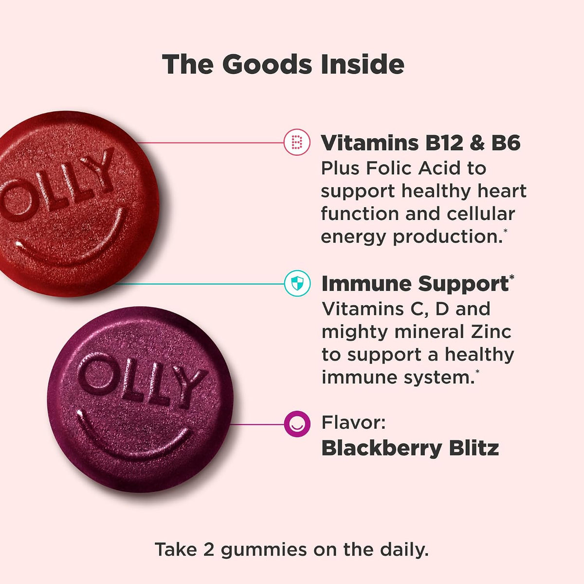 OLLY Men's Multivitamin Gummy, Vitamins A, C, D, E, B, Zinc, BlackBerry Flavor, 45 Day Supply - 90 Count (Pack of 12)