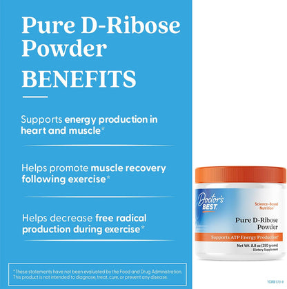 Doctor's Best Pure D Ribose Powder Supplement, Gluten Free, Vegan, 8.8 oz