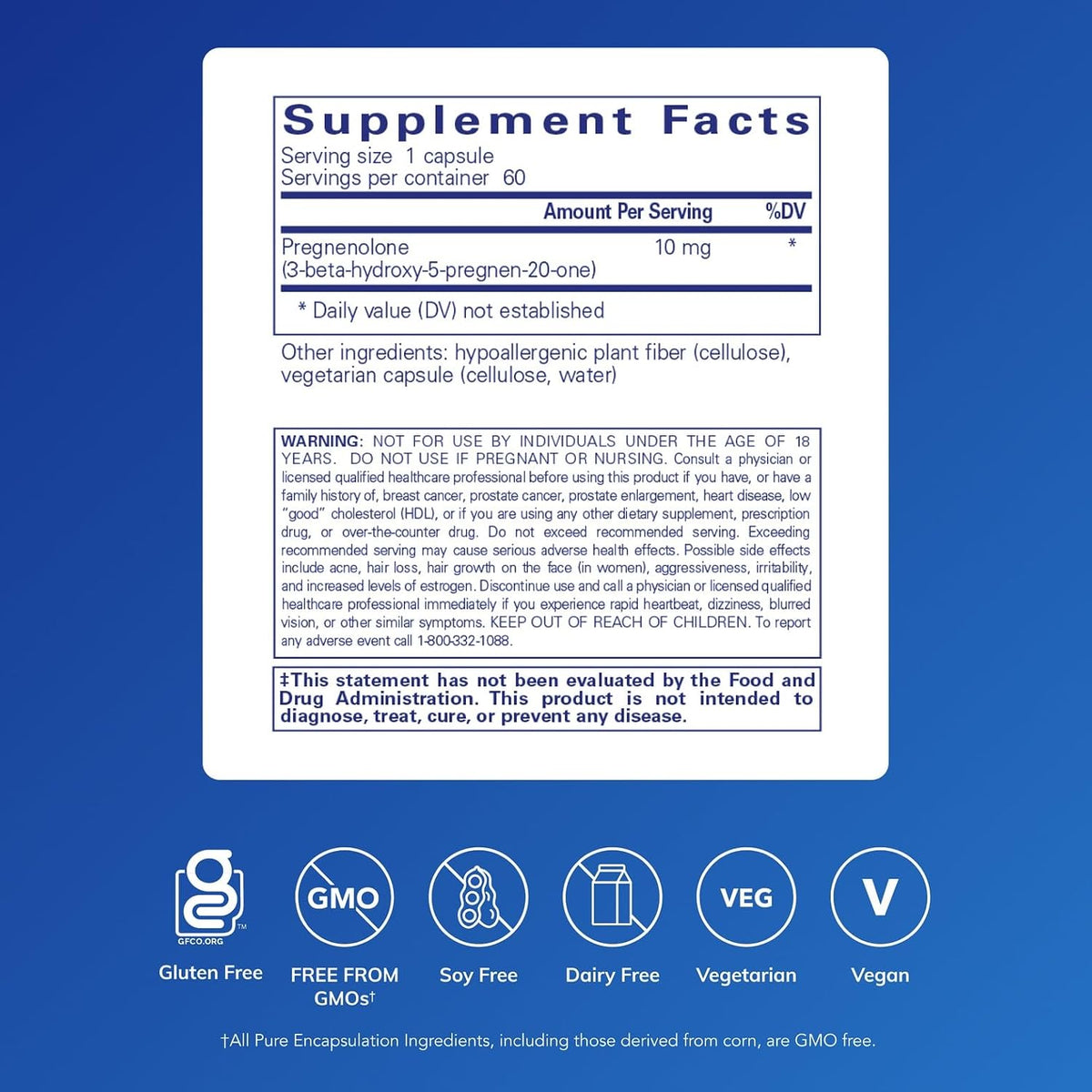 Pure Encapsulations Pregnenolone 10 mg, 60 Capsules